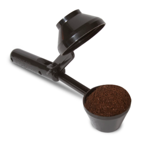 perfect pod ez scoop coffee scooper & funnel for reusable k cup refillable coffee pods, 2 tablespoon capacity black